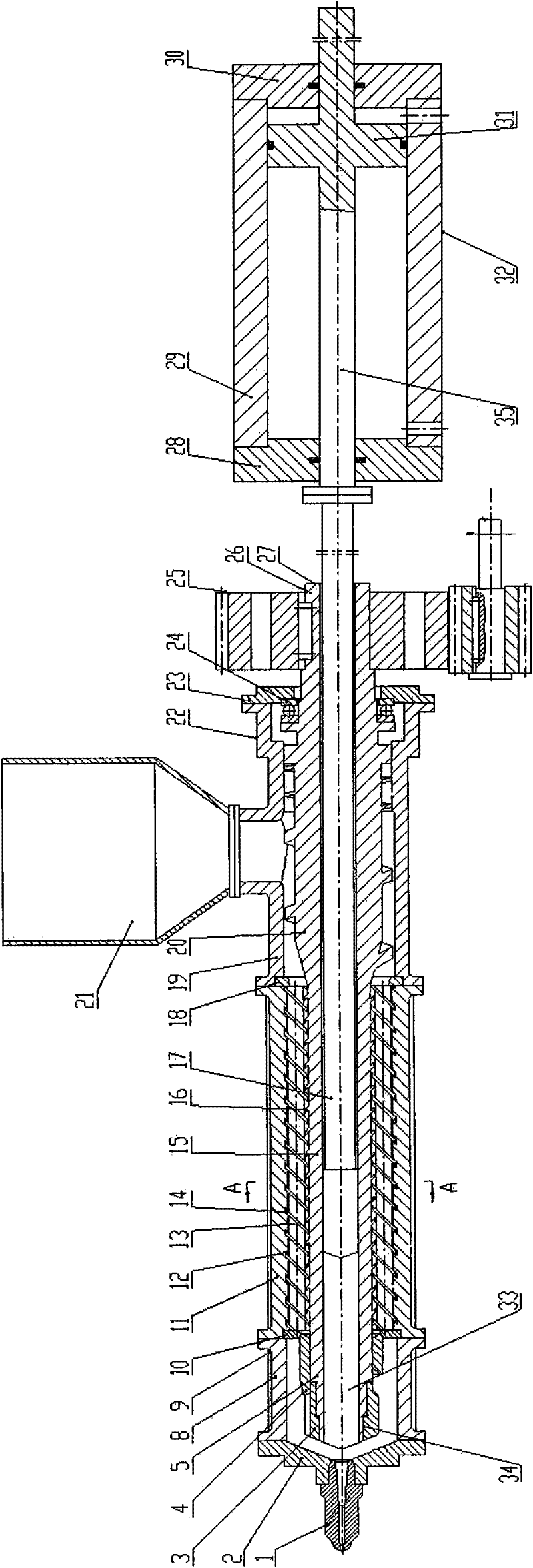 Planetary screw mixing integral injection molding machine