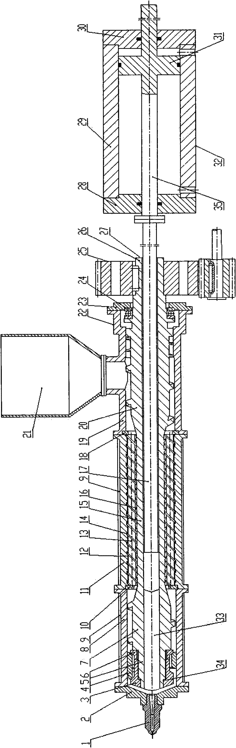 Planetary screw mixing integral injection molding machine