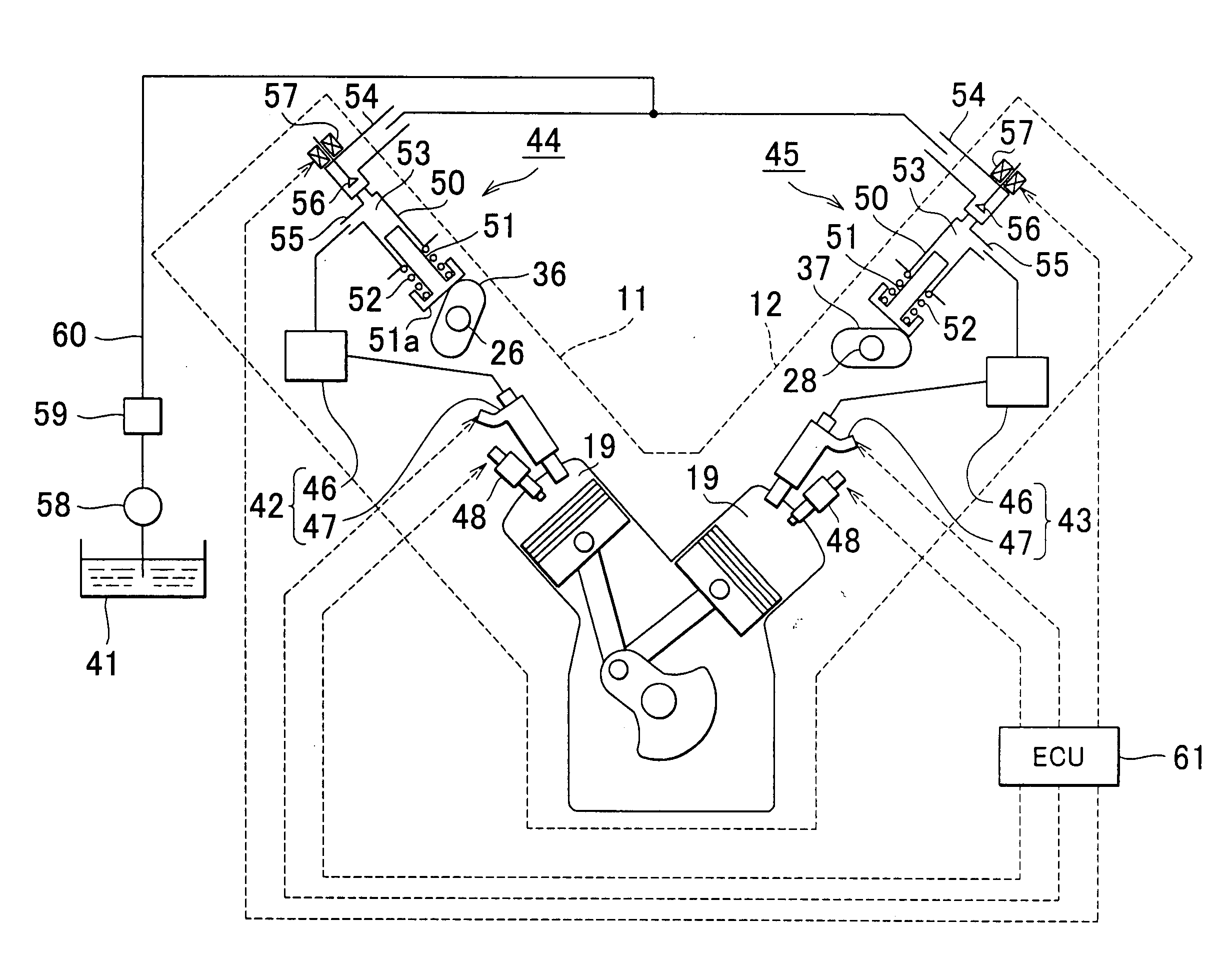 Valve system of V-type engine