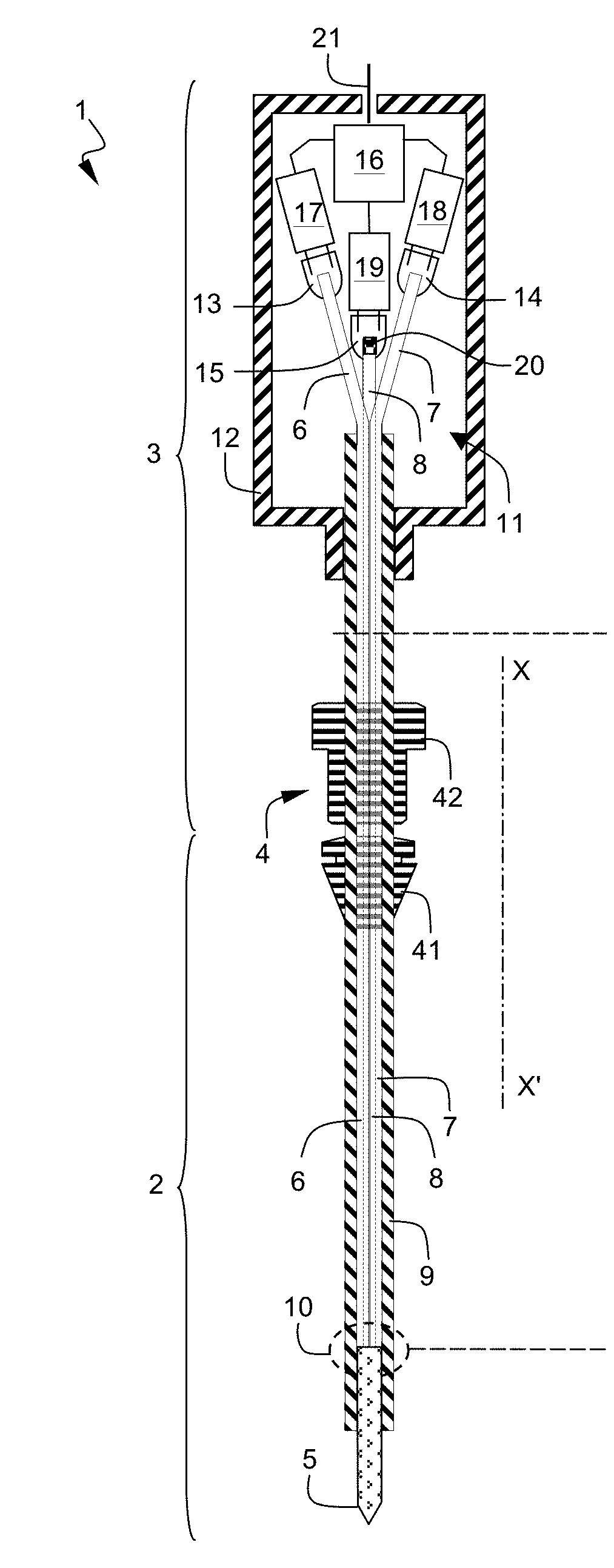 Downhole fluid properties analysis probe, tool and method