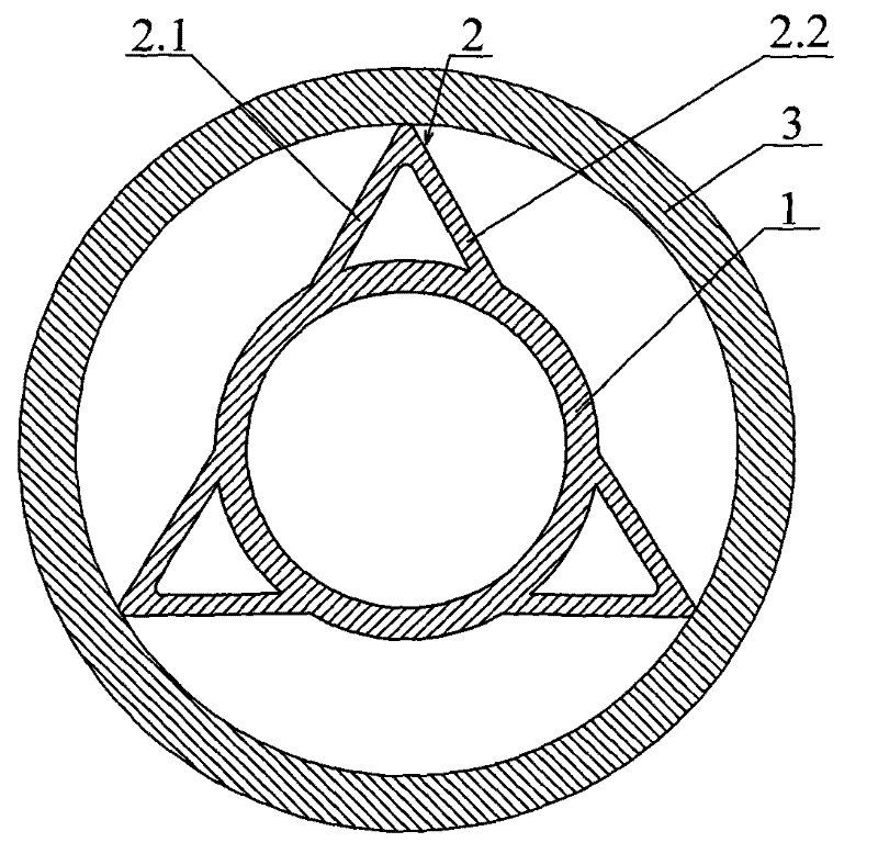 Rotary flexible shaft supporting tube with support blades having triangular sections