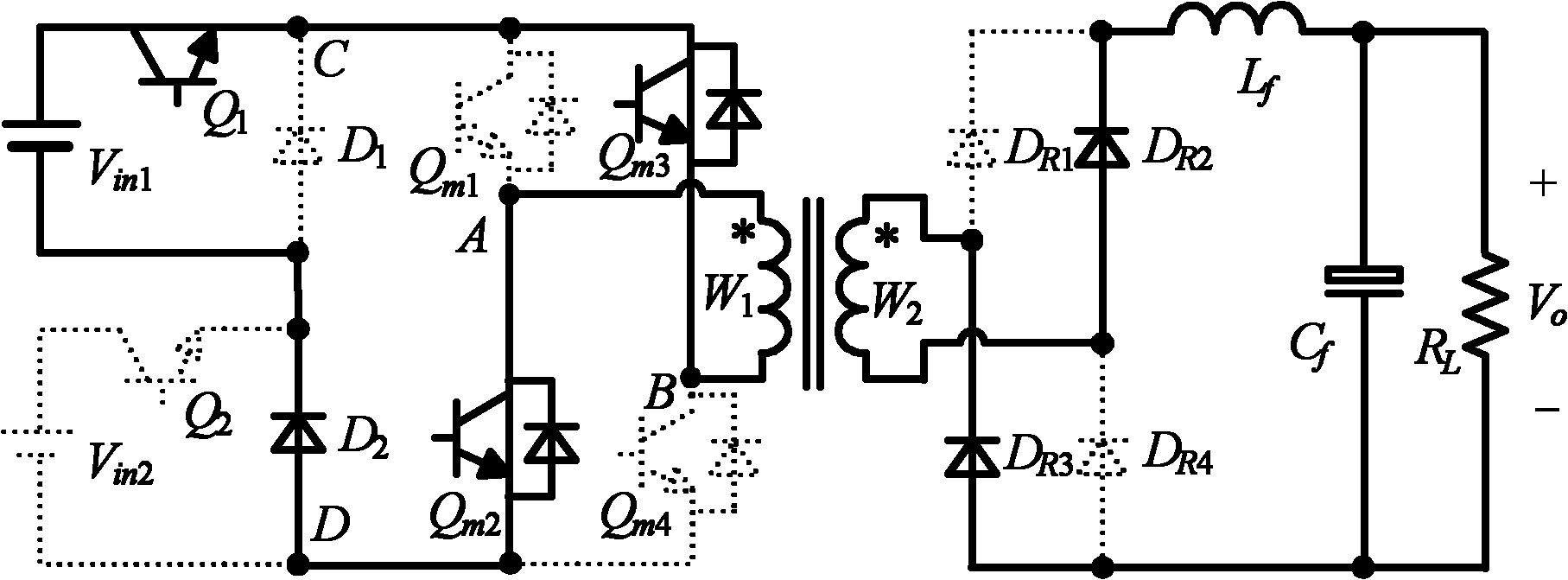 Single-primary winding voltage source type multi-input full-bridge converter