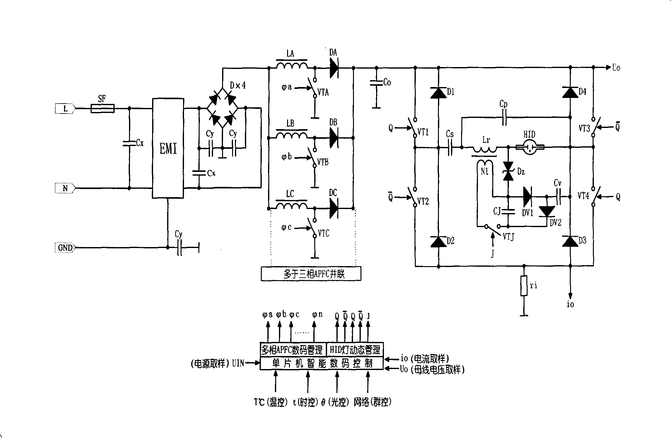 Control method for electronic ballast of HID light without electrolytic capacitor