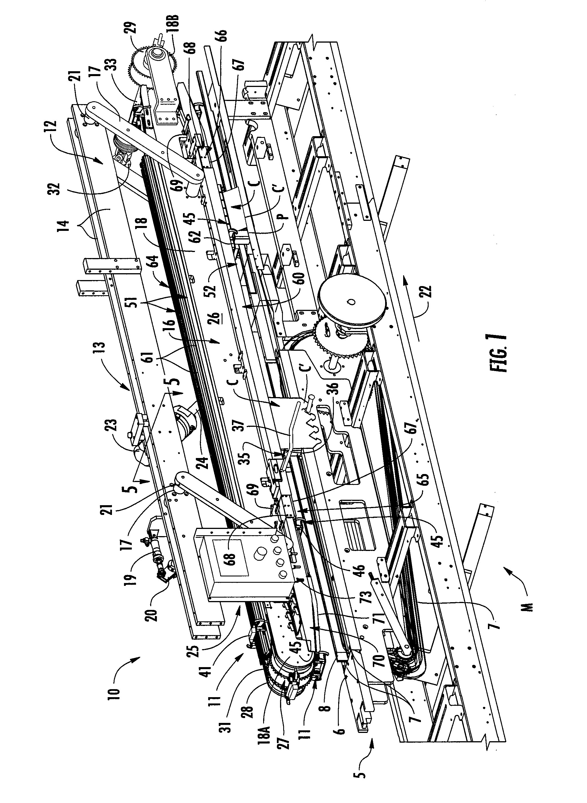 Overhead packaging machine with articulating lugs