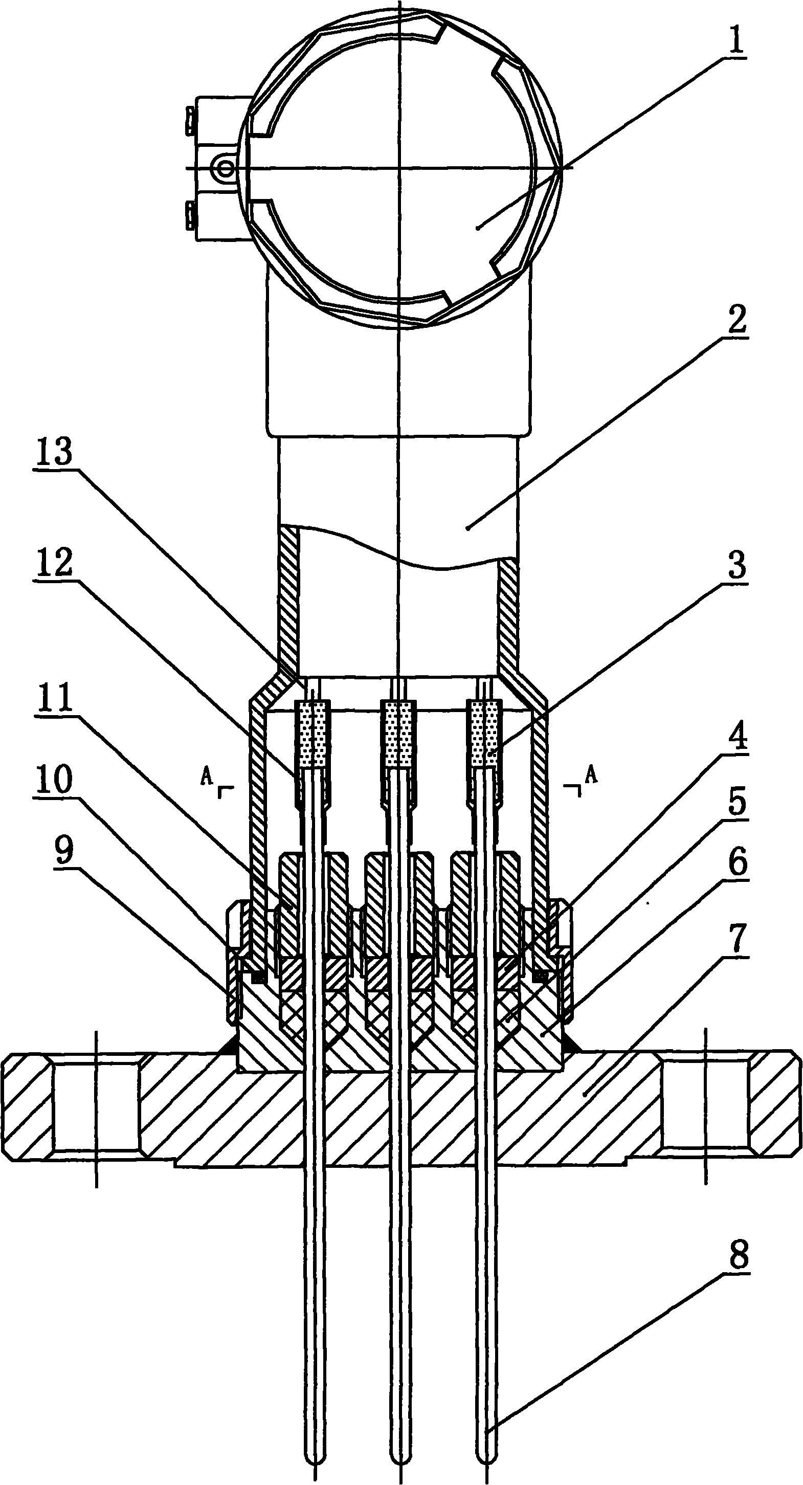 Adjustable armored thermocouple (resistor) with multipoint leakage resistance