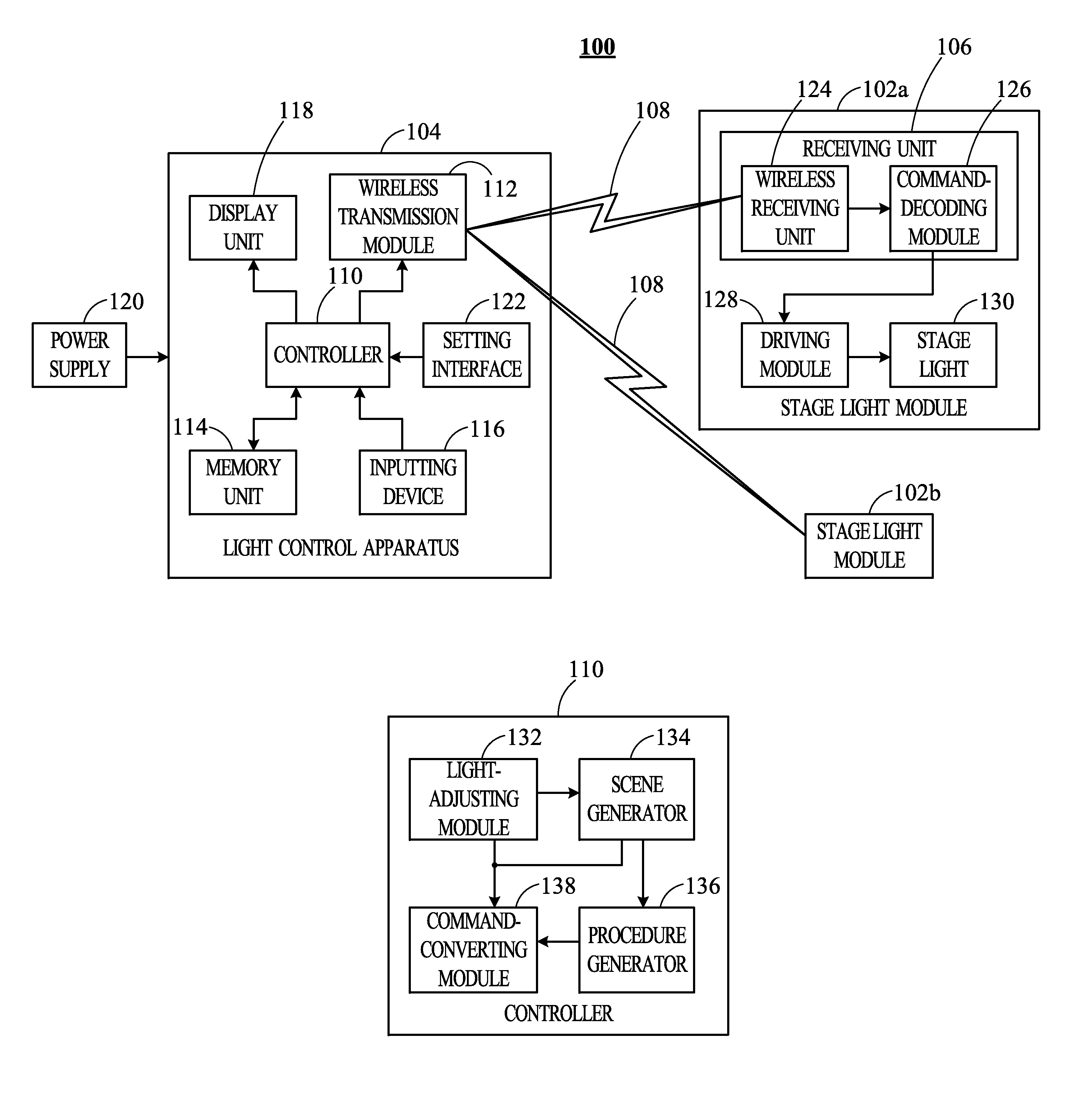 Wireless light control system with control apparatus and method thereof