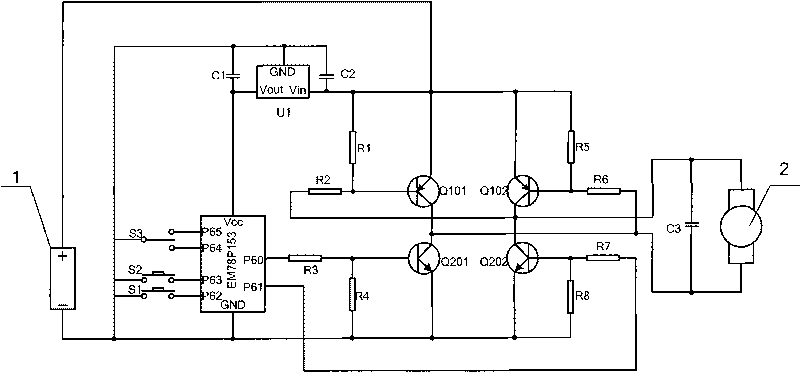 Near light and far light control circuit of automotive headlamp