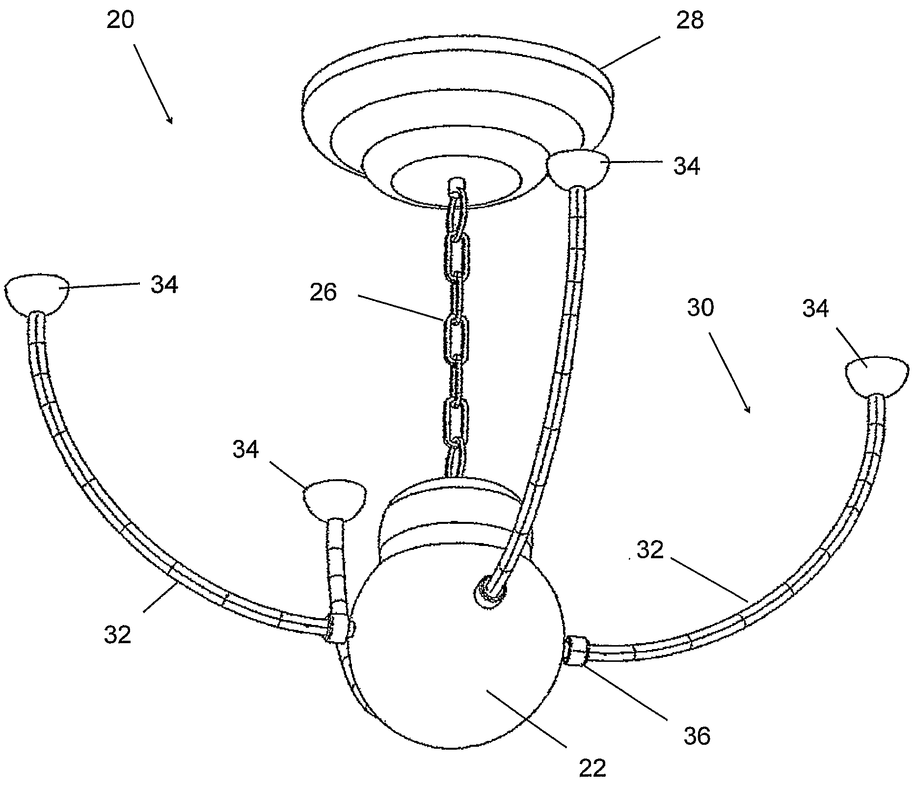 Structure for mounting chandelier arms