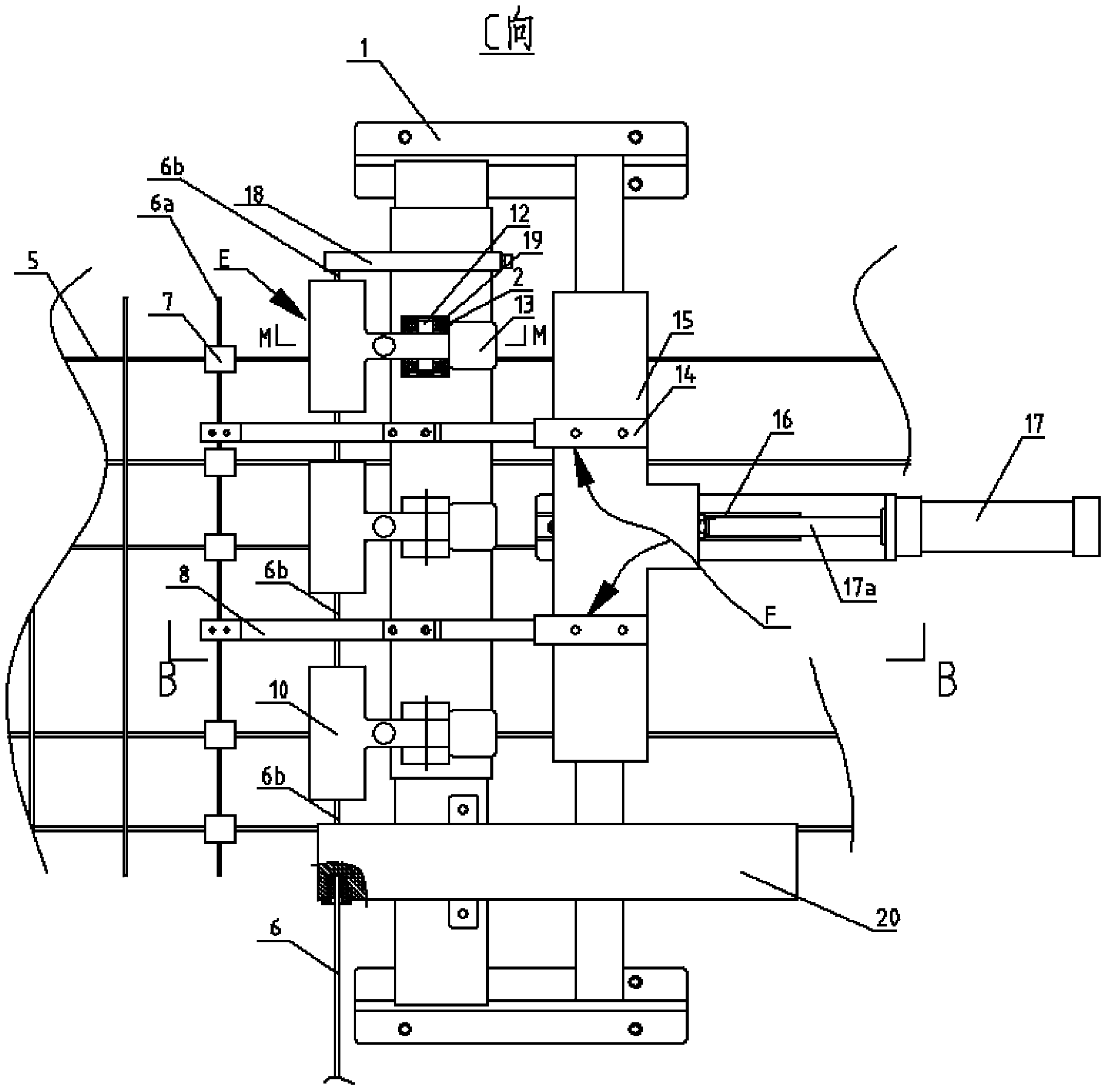 Novel transverse bar blanking mechanism of reinforcing mesh welding production line