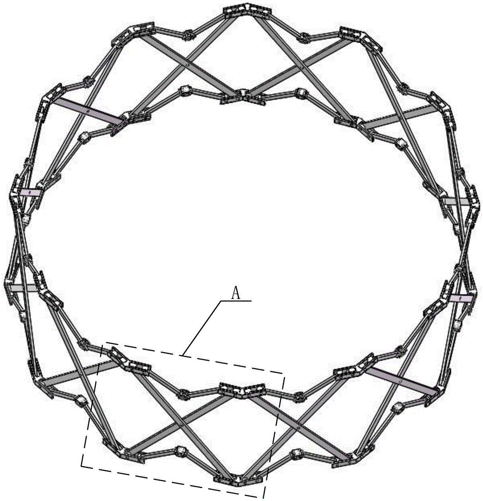 Expandable antenna mechanism of torsion spring driven shears-fork annular truss