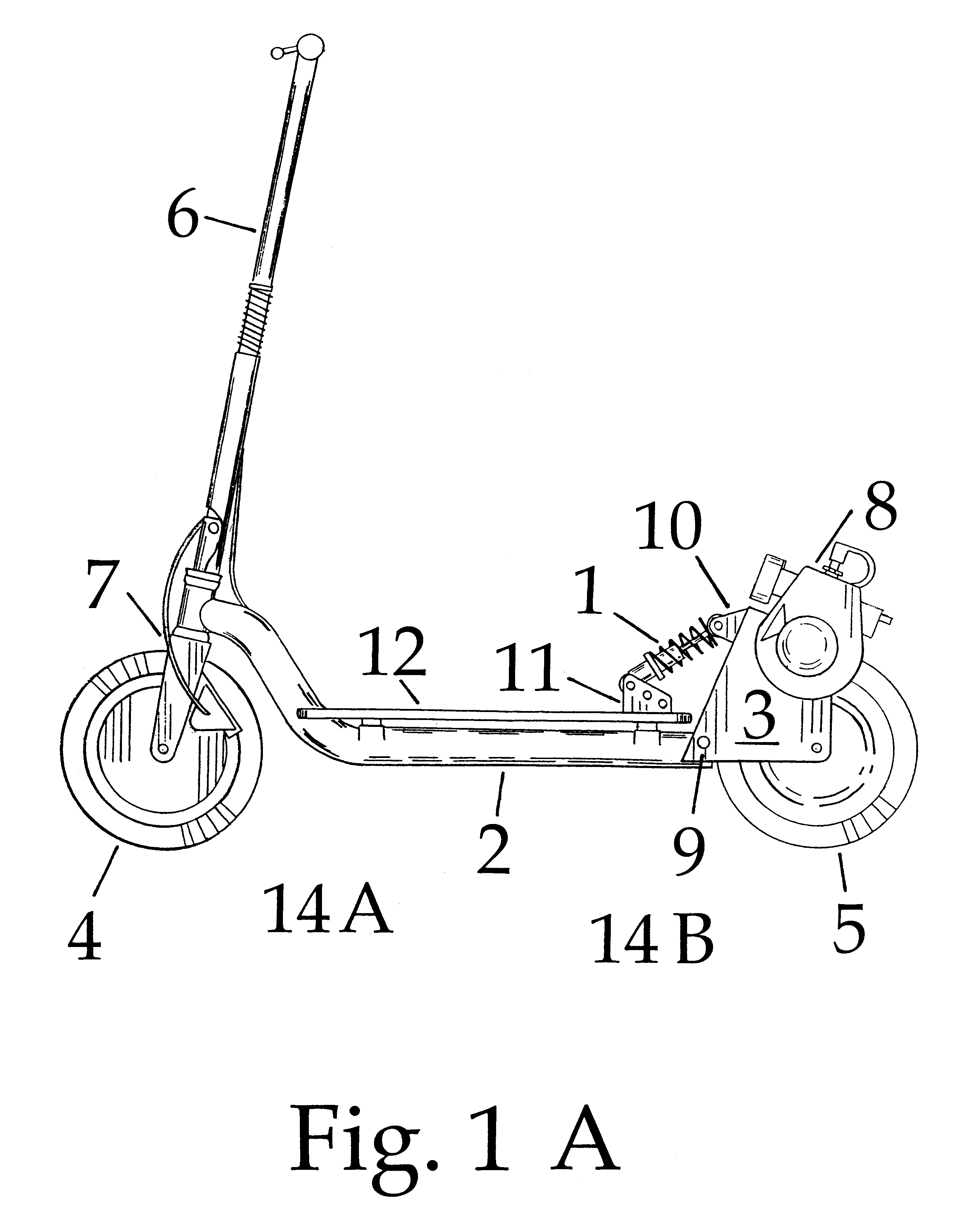 Pivoting frame suspension scooter