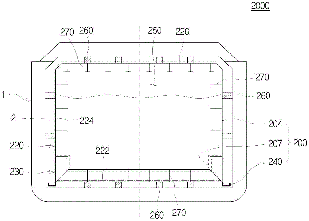 Storage tank for liquefied materials and ship comprising same