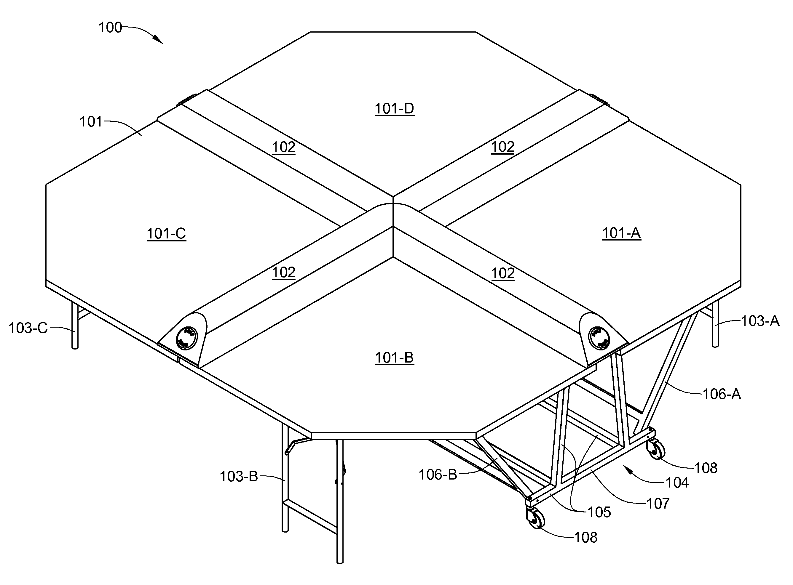 Table tennis game having a playing surface divided into multiple independent playing stations by intersecting rigid barriers