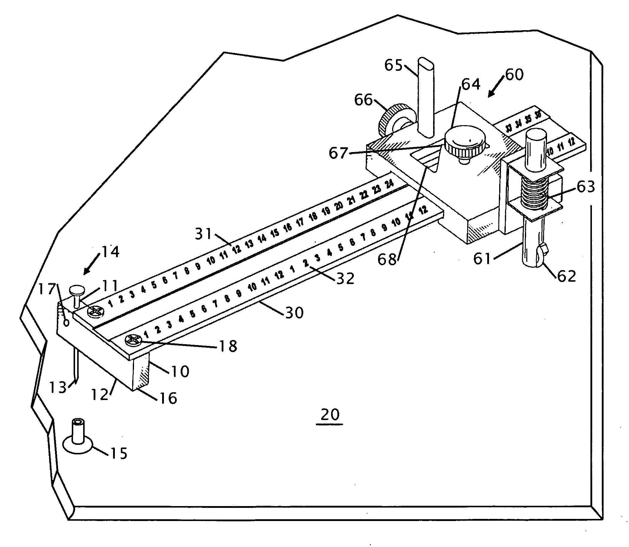 Flat compass for marking large arcsand circles