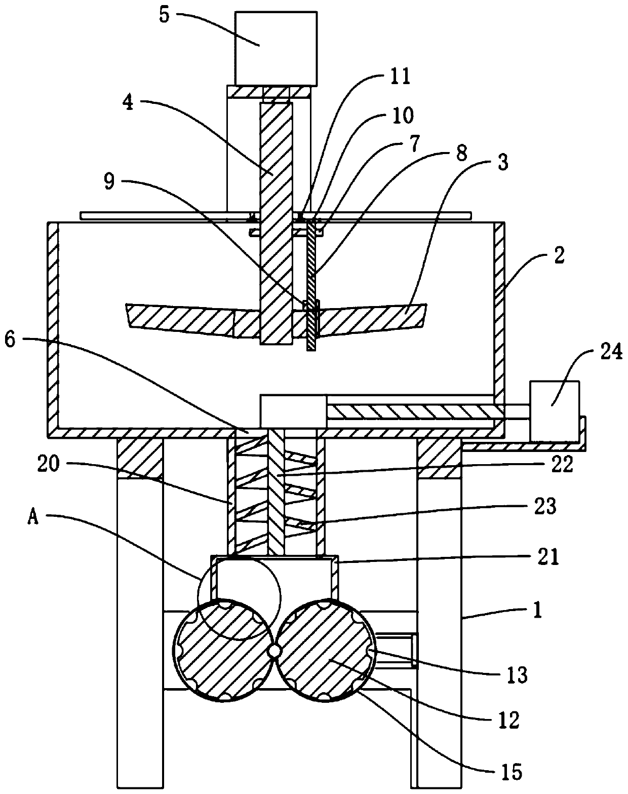 Squeezing granulator for rubber auxiliary agent masterbatches