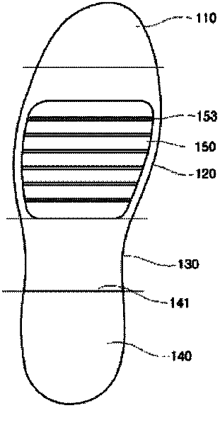 Shoe sole with an attachment, and shoe comprising same