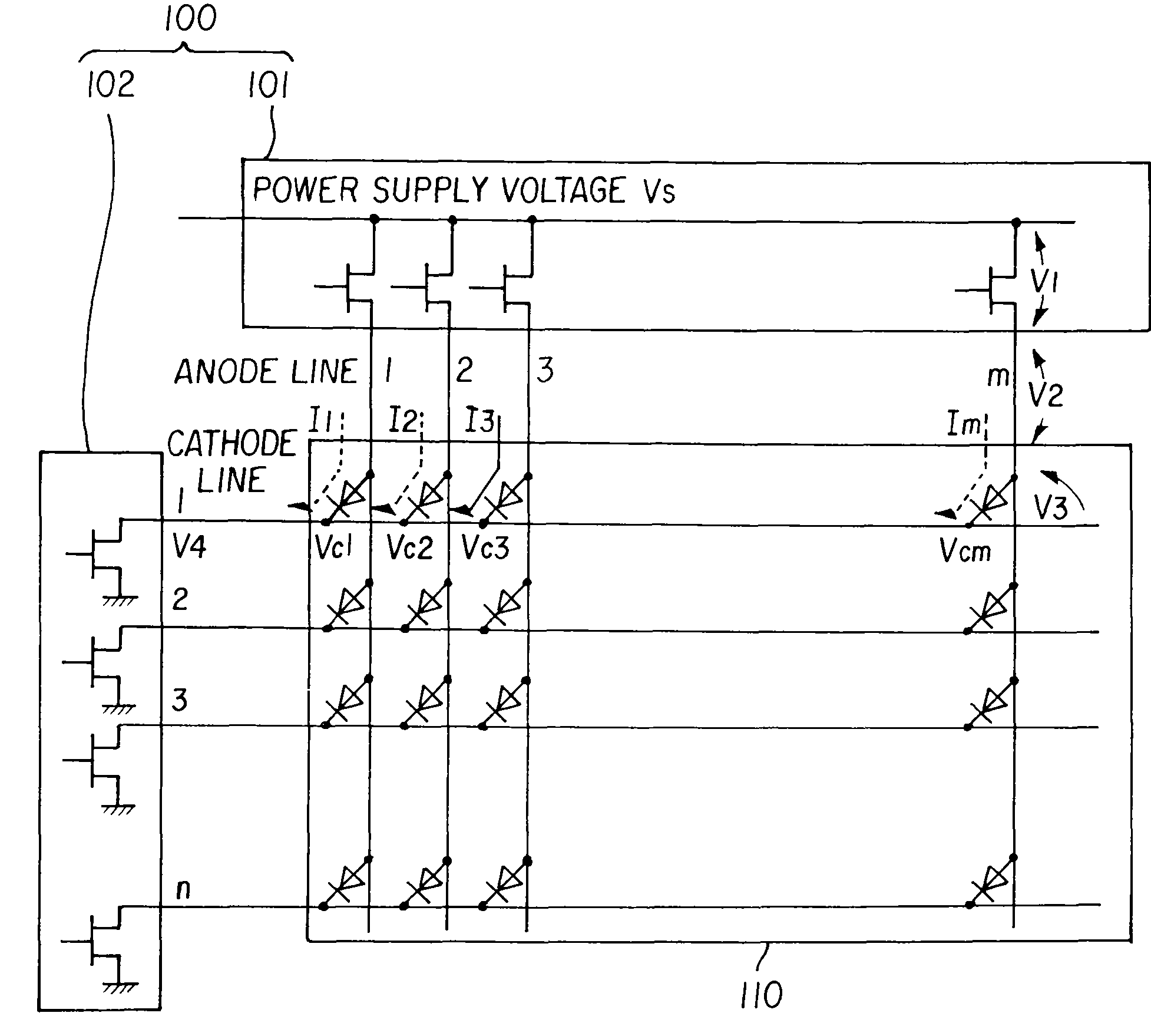 Driver device for an organic el passive matrix device