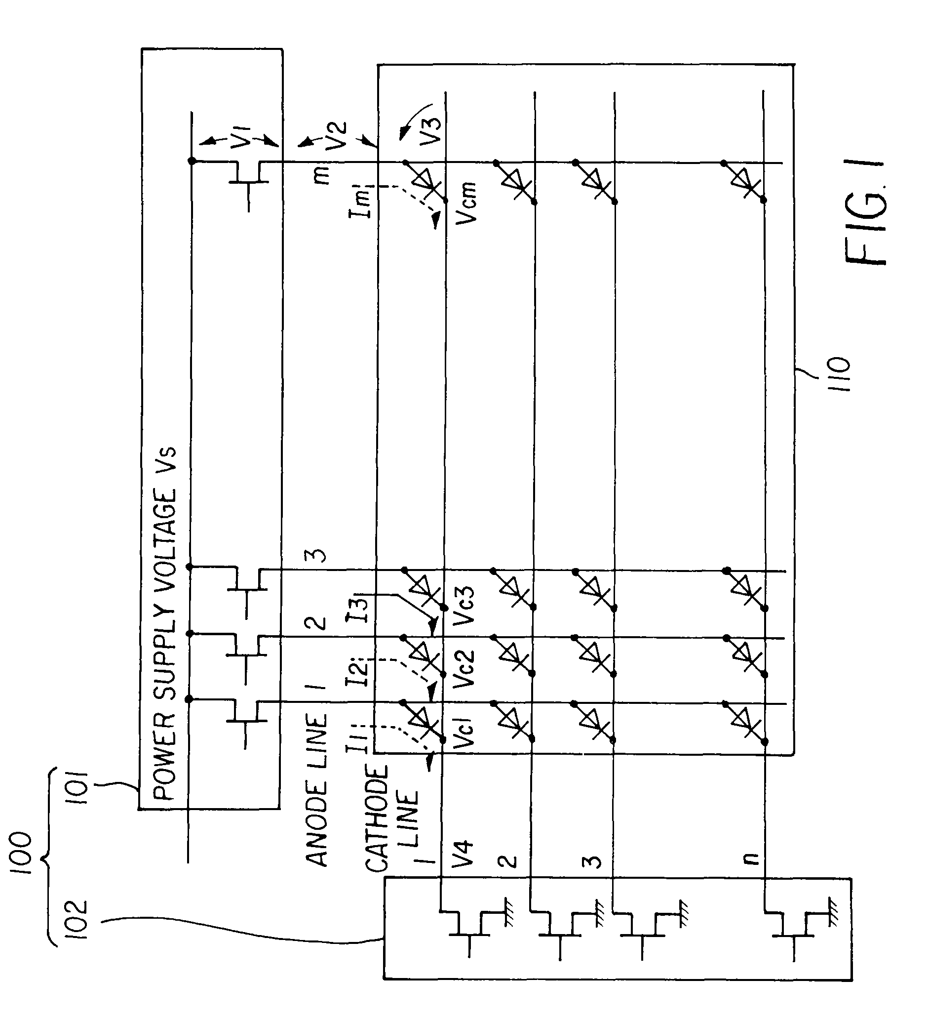 Driver device for an organic el passive matrix device