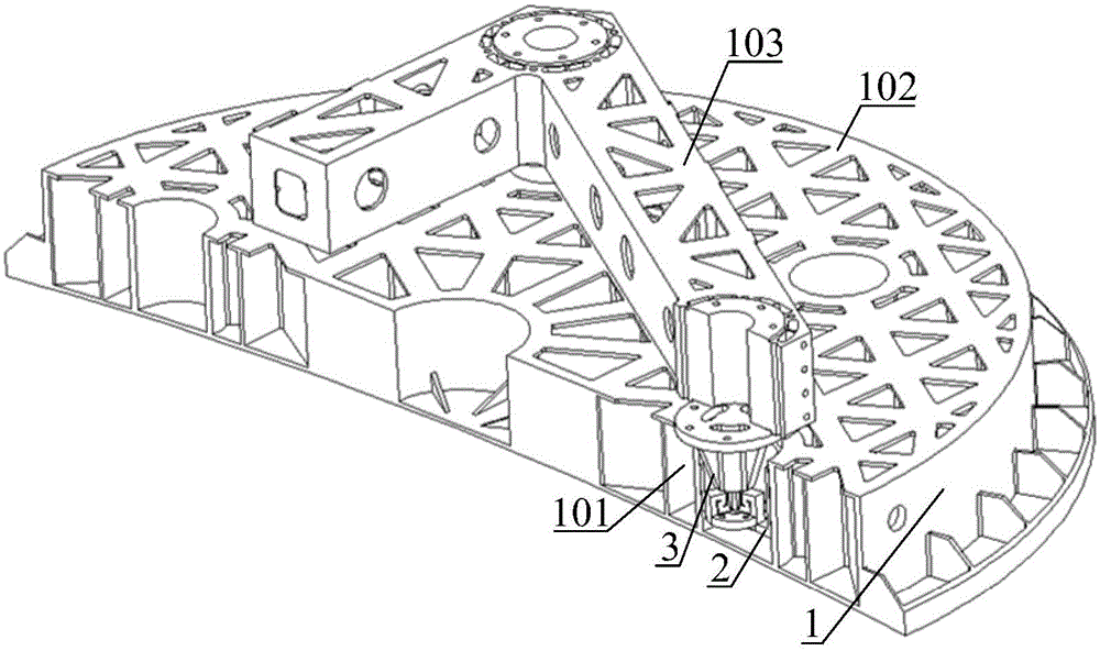 Multi-directional flexible supporting structure of oversized-aperture optical reflector