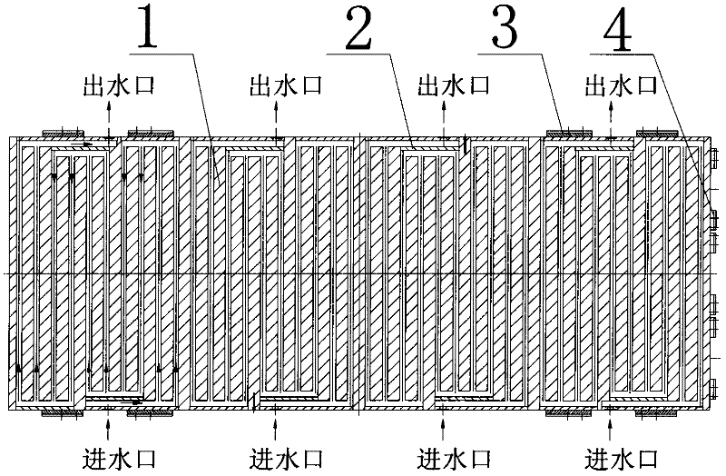 Four-inlet four-outlet hot press plate