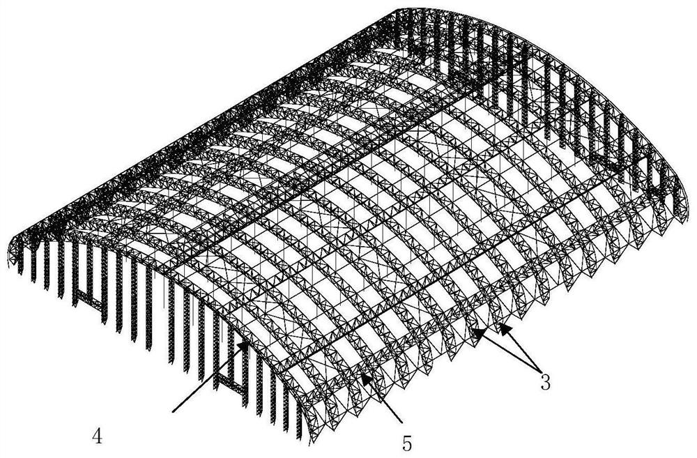 Exposed prestressed truss supporting cable net dry coal shed