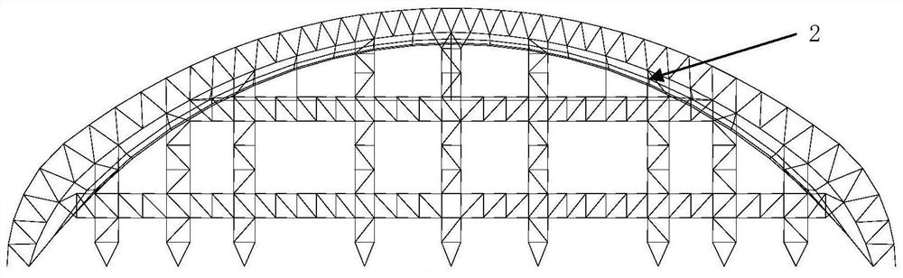 Exposed prestressed truss supporting cable net dry coal shed