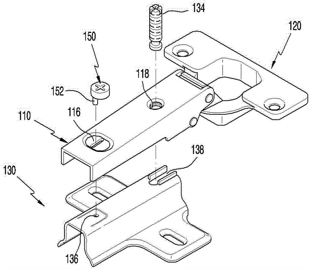 Furniture door position adjustment device for furniture hinge