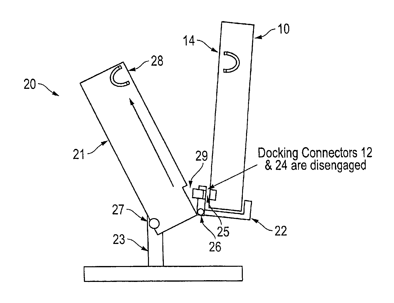 Portable electronic device to a docking station with improved docking and retention features