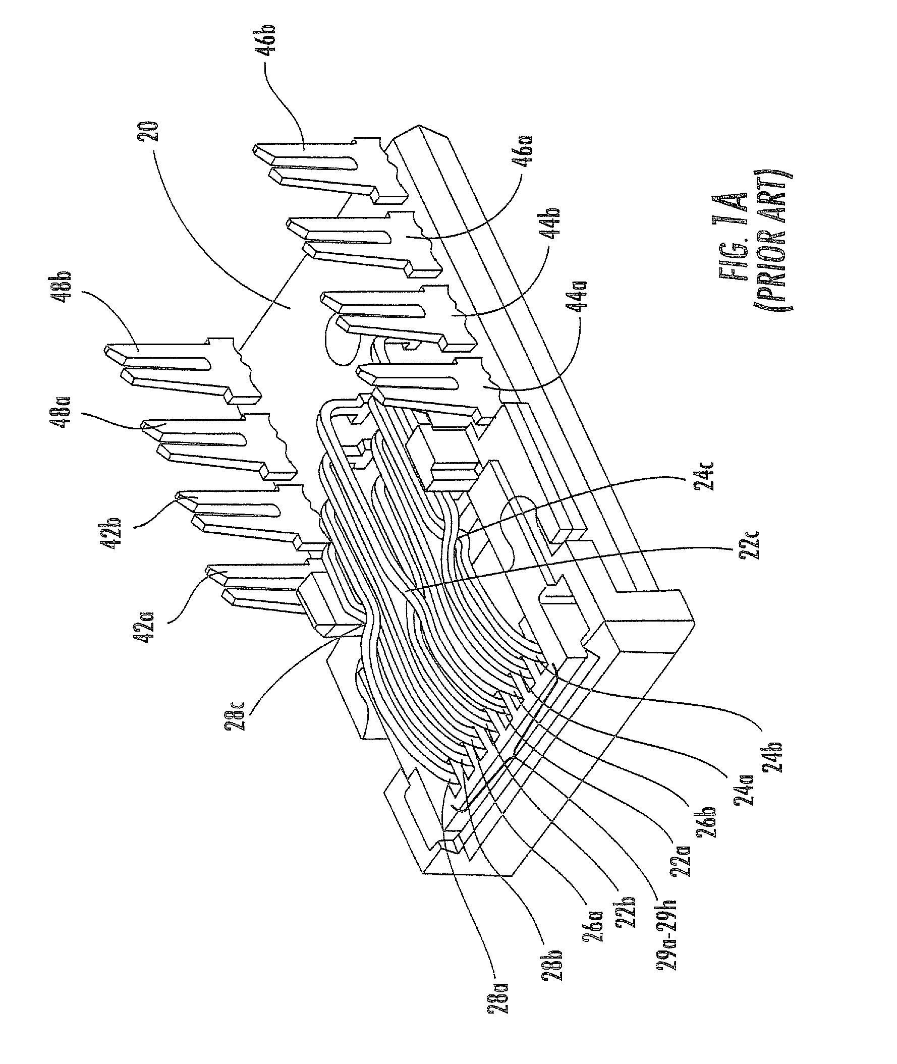 Communications jacks with compensation for differential to differential and differential to common mode crosstalk