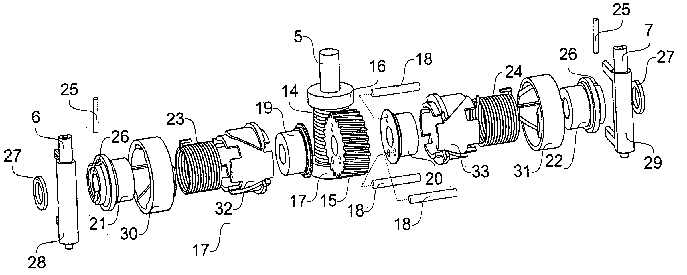 Transmission device for two or more shafts