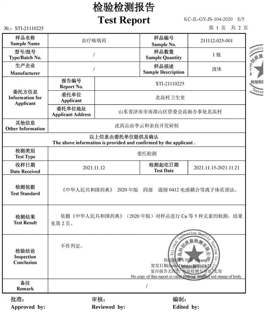 Medicine for treating cough and asthma and preparation method thereof