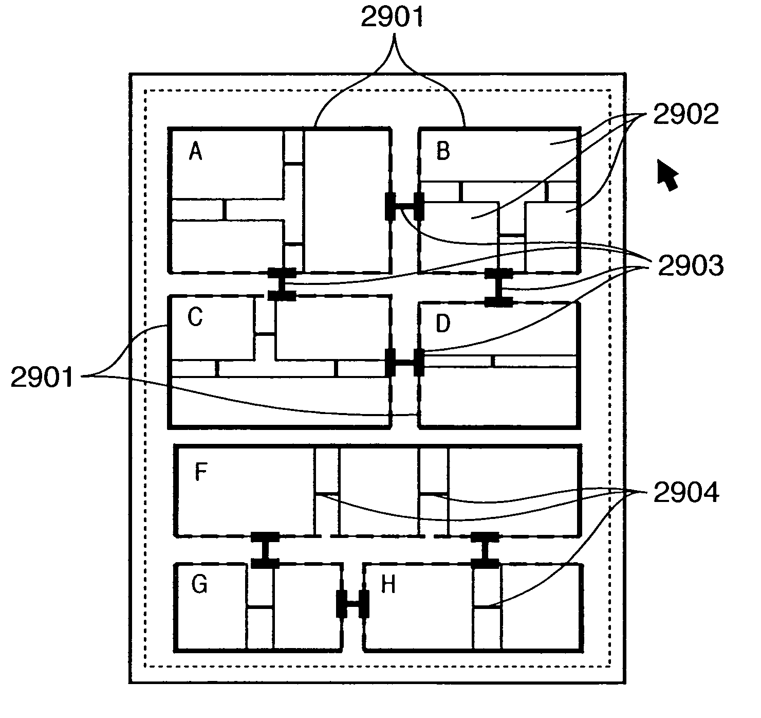 Method, apparatus and program for determining layout of a page using links between partial areas in the page