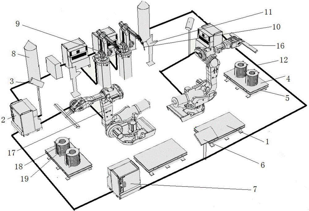 Multi-station robot welding system based on welding seam intelligent identification technology for ring-disc parts