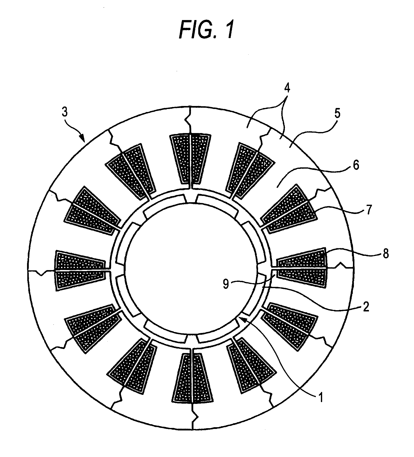 Split cores for motor stator, motor stator, permanent magnet type synchronous motor and punching method by split core punching die