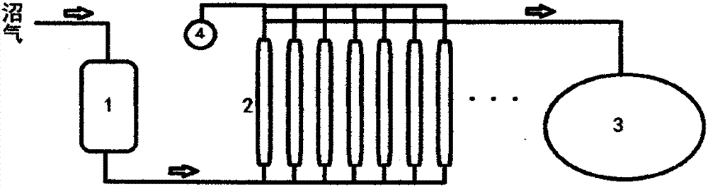 A method for continuously separating biogas by pressure swing adsorption