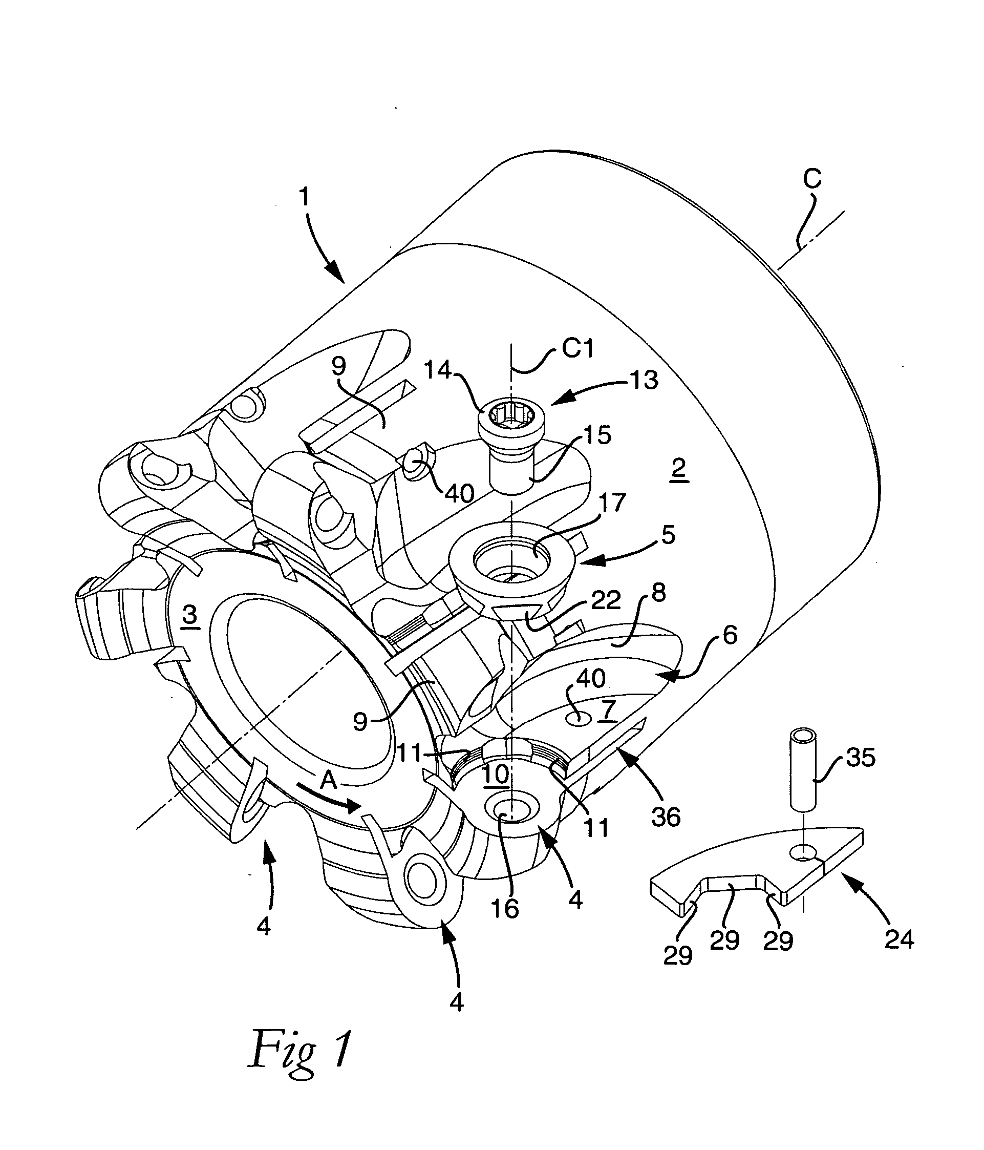 Tool for chip removing machining, and a basic body and a lock member therefor