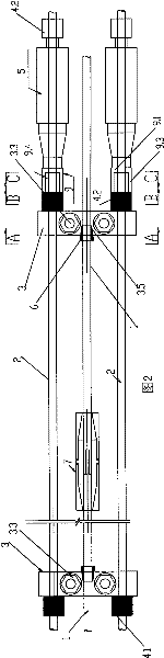 Method for implementing the middle connection tensioning of cables and device thereof