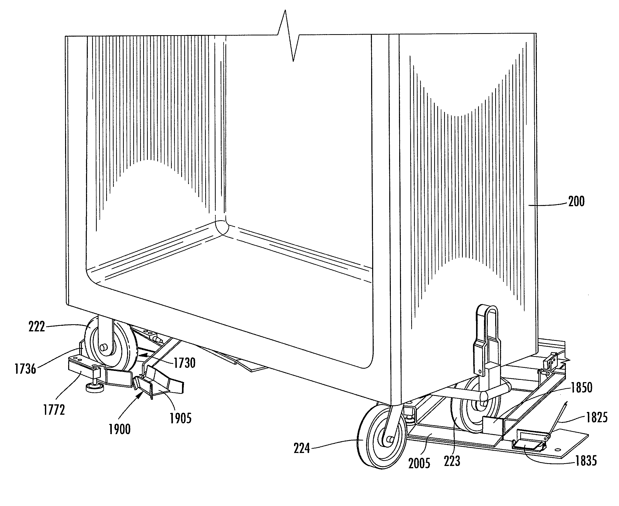 Guides and other apparatus for inserting a cart, such as a cart with one or more fixed wheels, into an enclosure