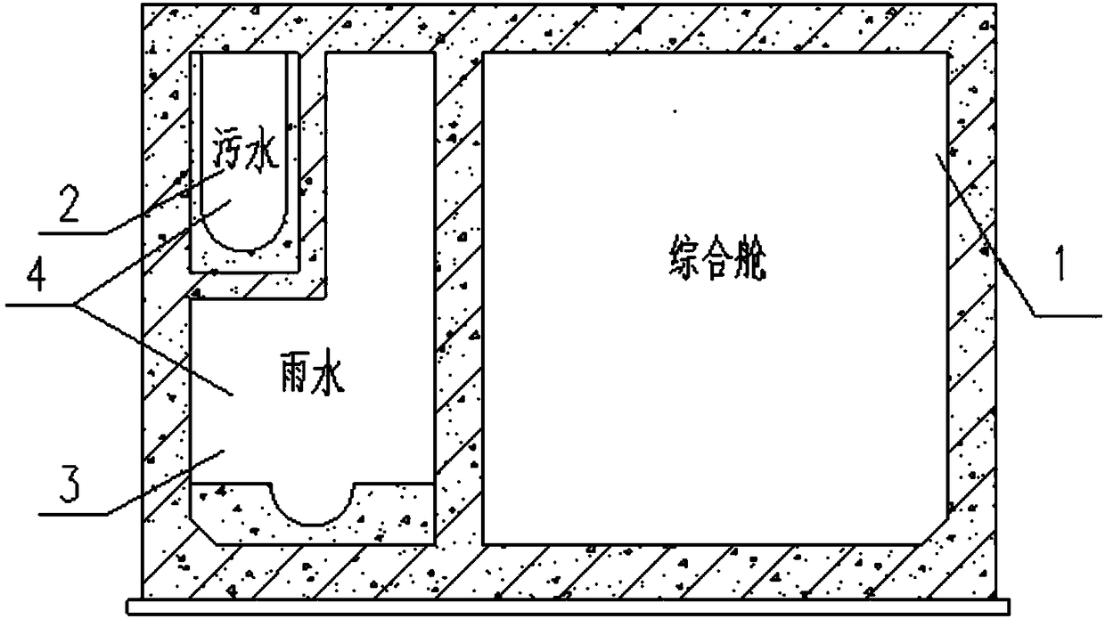 Flow-dividing transferring opening for utility tunnel drainage cabin