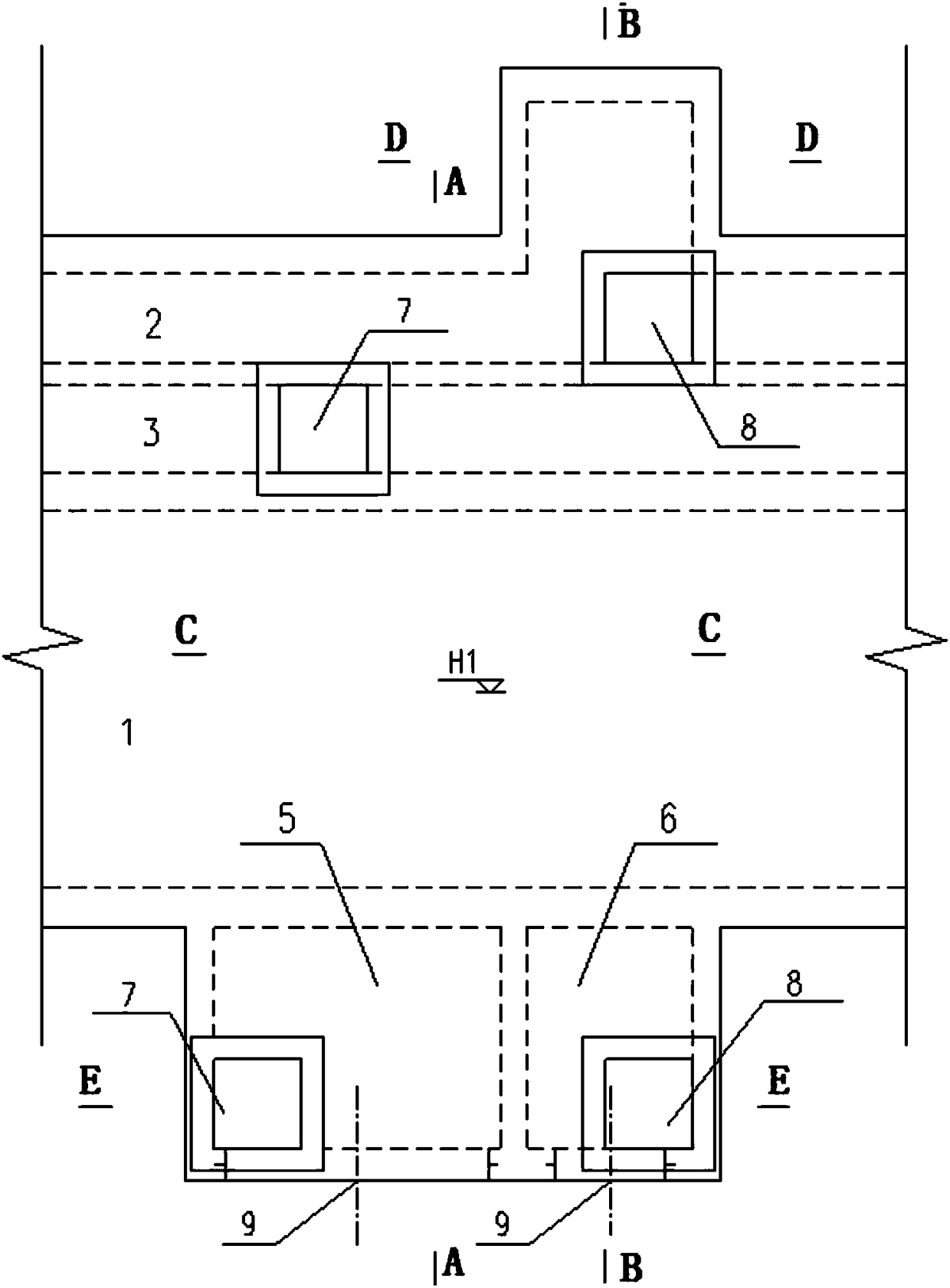 Flow-dividing transferring opening for utility tunnel drainage cabin