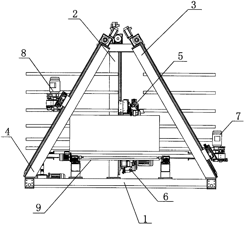 A flat glass chamfering machine