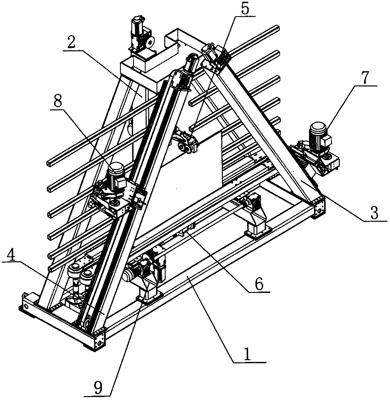 A flat glass chamfering machine