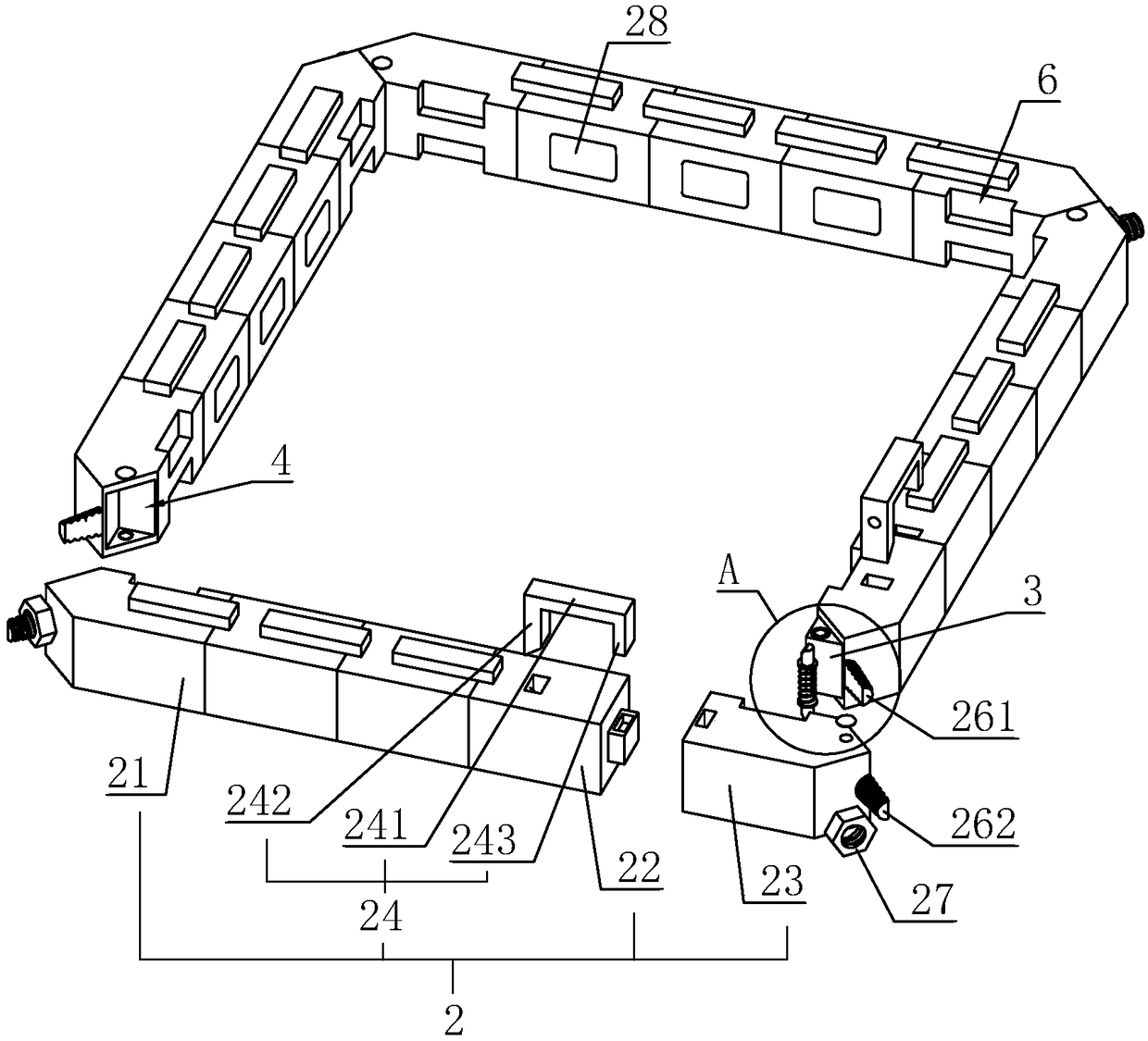 Tightening system of concrete rectangular column formwork and construction method of concrete column