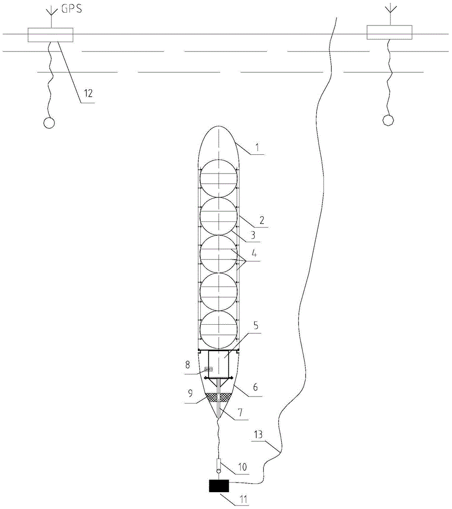 Low-noise high-navigational-speed large-depth underwater unpowered upwards-floating test platform