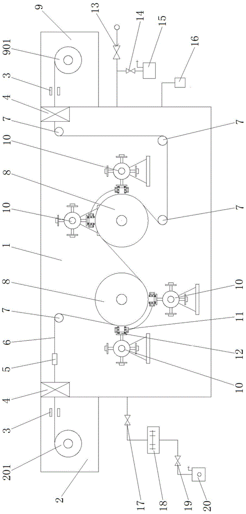 High-efficiency magnetron sputtering winding coating machine capable of continuously coating in double-sided reciprocated way