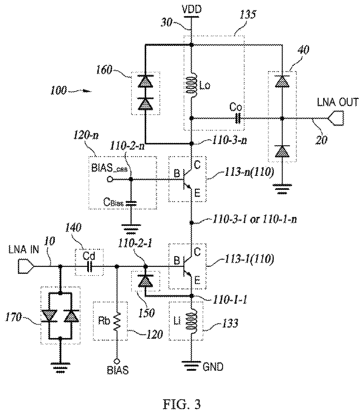 Low noise amplifier with improved absolute maximum rating performance