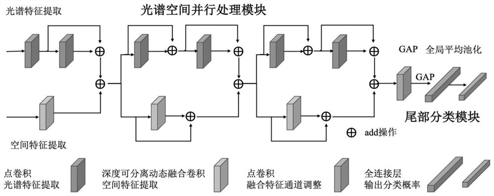 Hyperspectral ground feature classification method and system of lightweight dynamic fusion convolutional network