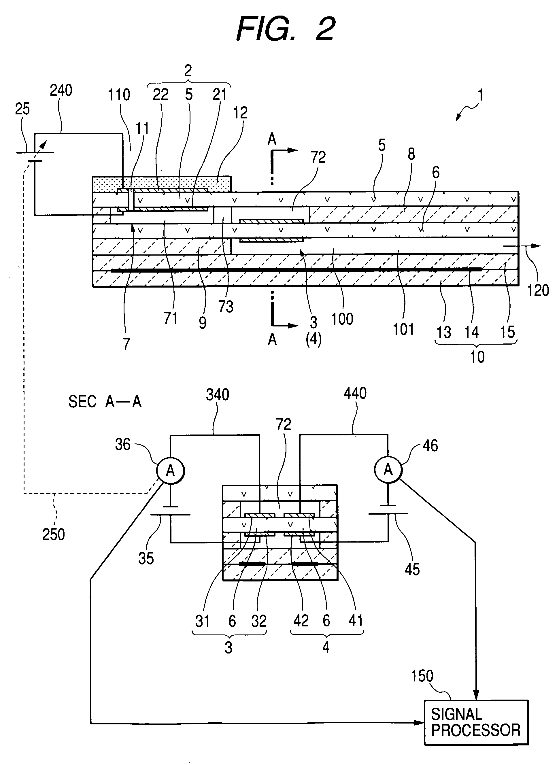 Gas sensor and method of detecting gas concentration