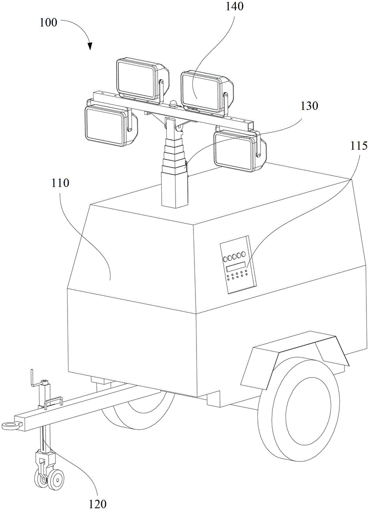 Mobile lighting tower based on chain drive