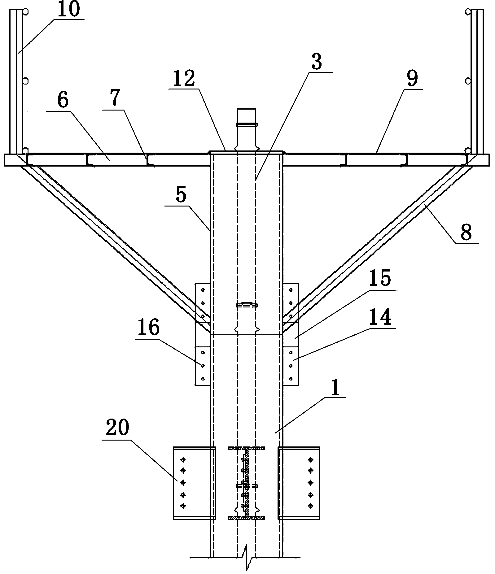 Concrete pouring device and method for ultrahigh steel pipe concrete column tremie method